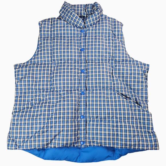 Lands' End Jackets & Blazers - Lands End Puffer Vest Womens XL Blue White Plaid Down Lightweight Quilted